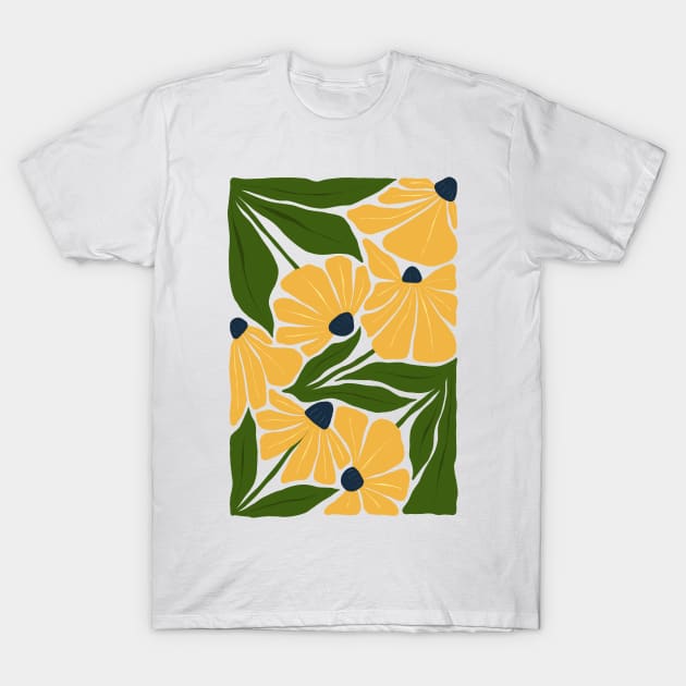 Yellow Green Abstract Flowers T-Shirt by JunkyDotCom